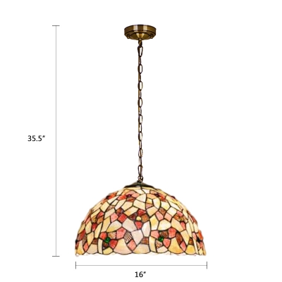 3 Bulbs Floral Ceiling Pendant Light Tiffany Style Shelly Suspended Lamp in Multi Color