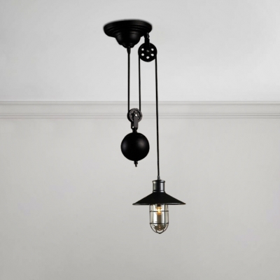 Adjustable Wire Guard Suspended Light Vintage Hanging Lamp in Black for Bar Counter