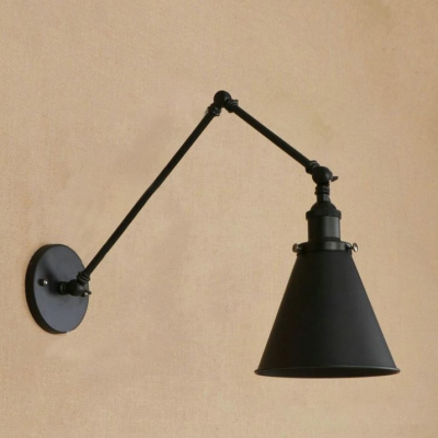Black Finish Adjustable Arm Wall Light Simple Industrial Metal 1 Light Wall Sconce for Bedroom
