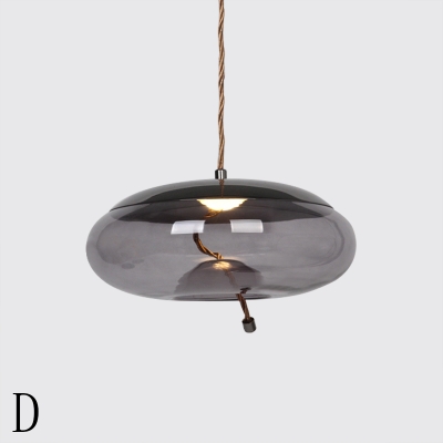 Black Nickel Finish Single Pendant Lamp Nordic Style Smoke Glass Shade Restaurant Hanging Lighting
