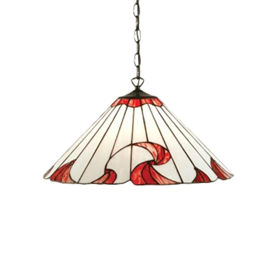 Conical Drop Ceiling Lighting Tiffany Style Stained Glass Single Light Pendant Light in White