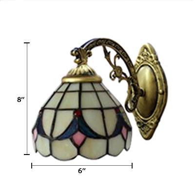 Dome Wall Sconce Tiffany Style Stained Glass Wall Light in Beige for Staircase Kitchen
