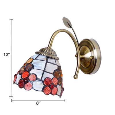 Floral Shelly Wall Lamp Traditional Tiffany Style Stained Glass Wall Sconce in Beige for Bedroom