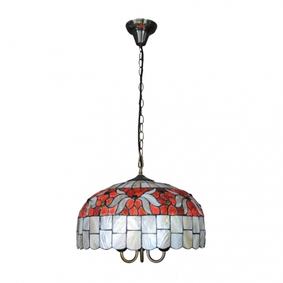 Floral Style Hanging Lamp Tiffany Style Shelly 3 Head Suspended Light in Multi Color