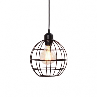 Globe Style Cage Shade Pendant Lamp Industrial Country Style Iron Suspended Light in Black