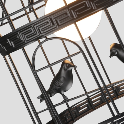 Industrial Style Bird Caged Hanging Light Wrought Iron 1 Light Pendant Lamp for Foyer Porch