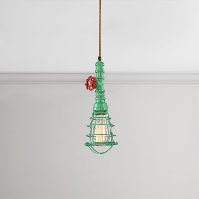 Metal Cage Hanging Light Industrial Colorful Steel 1 Bulb Suspension Light for Hallway Bedroom