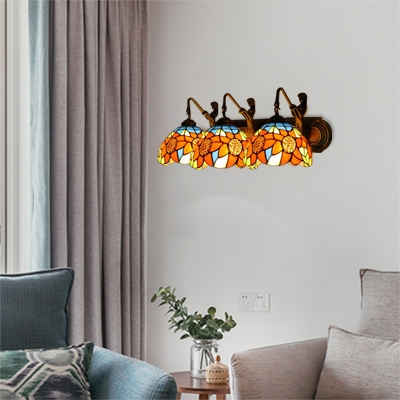 Orange Sunflower Wall Light Sconce Tiffany Retro Style Stained Glass 3 Lights Wall Lighting
