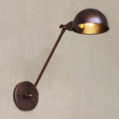 Single Bulb Dome Sconce Light Retro Style Rotatable Iron Wall Mount Fixture in Rust Finish