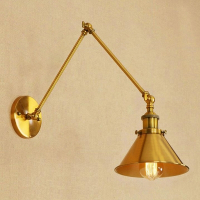 Swing Arm Wall Sconce Vintage Steel 1 Light Wall Light Fixture in Brass for Library