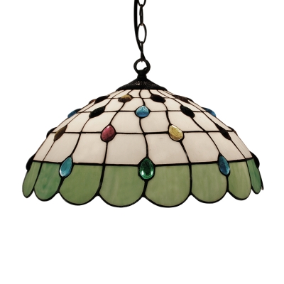 Tiffany Style Dome Ceiling Pendant Light Glass 1 Light Drop Light in Dark Blue/Green/Light Blue/Pink
