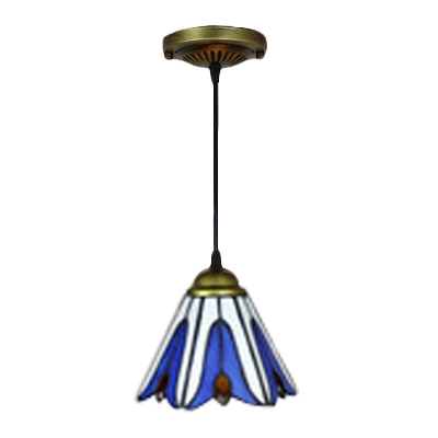 Tiffany Style Floral Hanging Light Stained Glass 1 Light Pendant Lamp in Blue for Bedroom