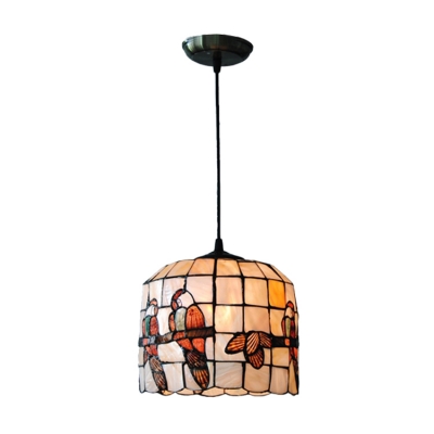 Tiffany Style Parrot Pendant Light Shelly 1 Light Accent Hanging Lamp in Beige for Bedroom