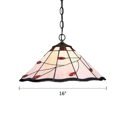 Tiffany Style Umbrella Hanging Light Stained Glass Suspension Light with Red Bead