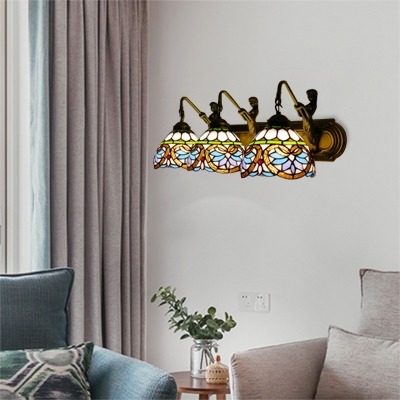 Tiffany Victorian Dome Sconce Light Stained Glass 3 Head Decorative Wall Light in Multicolor