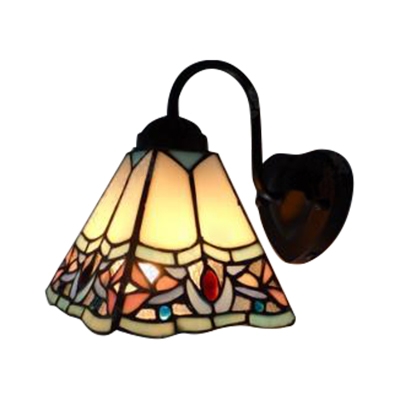 Traditional Tiffany Gooseneck Wall Sconce Stained Glass Decorative Wall Light in Multicolor