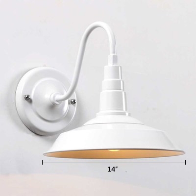 Vintage Barn Wall Mount Fixture Metal 1 Light Sconce Light in White with Gooseneck