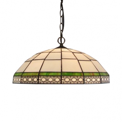 1 Head Dome Drop Light Tiffany Style Stained Glass Ceiling Pendant Lamp in Blue/Green