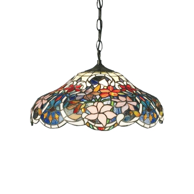 1 Head Floral Ceiling Pendant Light Tiffany Style Stained Glass Suspended Light in Multi Color