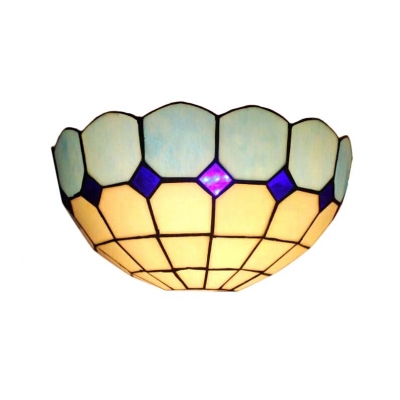 12 Inch Wide 2-Bulb Dark/Light Blue Checkered Wall Sconce Light in Mediterranean Style
