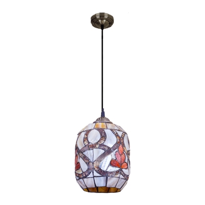Bucket Shade Pendant Light Tiffany Stained Glass 1 Light Accent Drop Ceiling Lighting