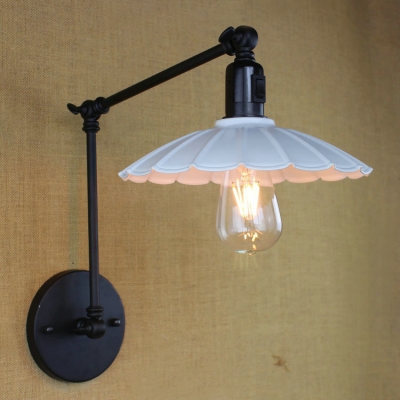 Adjustable 1 Bulb Scalloped Wall Light Industrial Metal Wall Mount Light in White for Coffee Shop