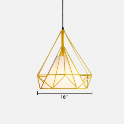 Adjustable Diamond Pendant Lamp Industrial Fabric Hanging Light in Yellow with Metal Frame