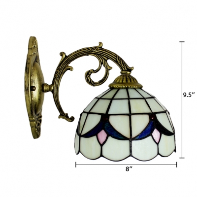 Beige Floral Wall Sconce Simple Tiffany Style Stained Glass Wall Light for Staircase Bathroom