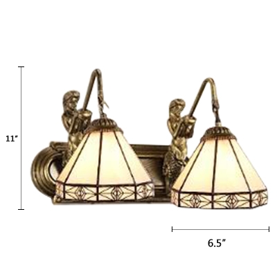 Beige Glass Geometric Sconce Light Tiffany Style Double Light Lighting Fixture for Coffee Shop