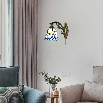 Bell Wall Sconce Tiffany Style Stained Glass Wall Light in Multicolor for Corridor Balcony