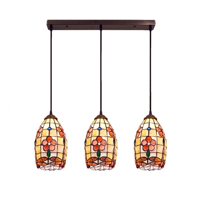 Brass Finish Dragonfly Pendant Light Tiffany Style Shelly 3 Lights Drop Light in Multicolor