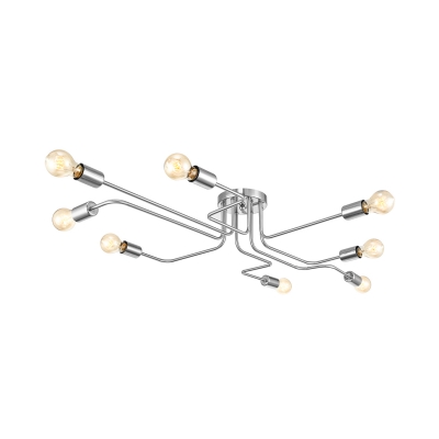 Brushed Nickel 8 Light Semi Flush Ceiling Light in Industrial Style for Living Room Clothes Stores