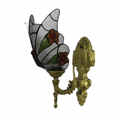 Butterfly Wall Lamp Lodge Tiffany Style Animal Wall Sconce Rippled Glass for Children Room