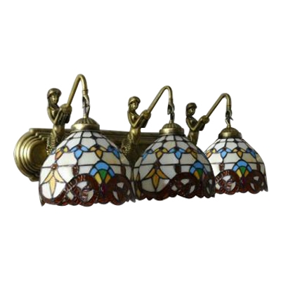 Dome Wall Lighting Tiffany Victorian Stained Glass Triple Lighting Fixture in Multicolor