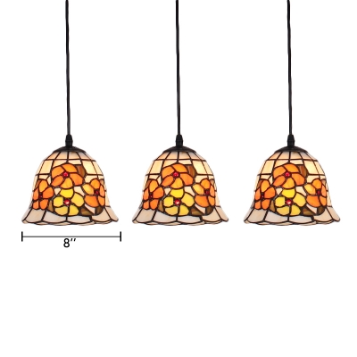 Flower Pattern Lighting Fixture Tiffany Style Adjustable Stained Glass 3 Heads Pendant Lamp