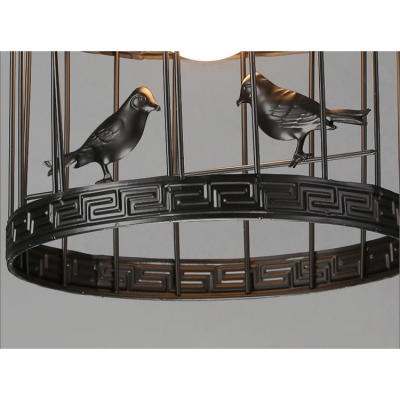 Industrial Style Bird Caged Hanging Light Wrought Iron 1 Light Pendant Lamp for Foyer Porch