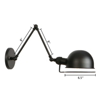 Loft Simple Dome Wall Light Metal 1 Light Sconce Lighting in Black with Adjustable Arm