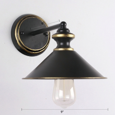 Metal Shallow Round Wall Light Industrial Single Light Lighting Fixture in Black Gold
