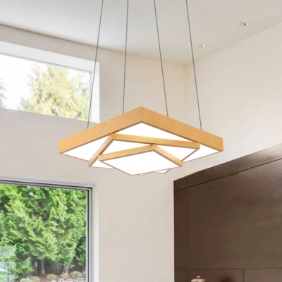 Metal Square Body Drop Light Modern Wood Finish Indoor Pendant for Office Living Room Restaurant