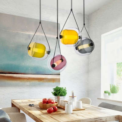 Nordic Glass Shade Single Suspension Lamp Fume/Purple/Yellow Glass Hanging Light 12