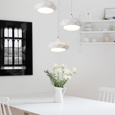 Nordic Style Geometric LED Pendant Light Metal 1 Light Hanging Lamp in White for Kitchen Dining Room