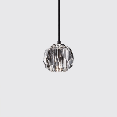 Post Modern Crystal Single Pendant Black/Chrome/Antique Brass Finish Mini Hanging Lamp with Adjustable Hanging Chain