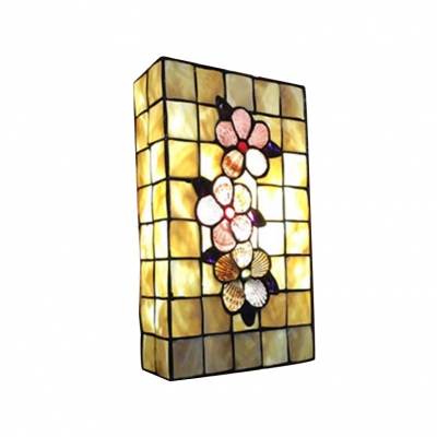 Rectangle Wall Lamp Modern Simple Tiffany Style Shelly Wall Sconce in Amber