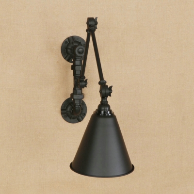 Rotatable Conical Small Wall Sconce Industrial Metal 1 Bulb Wall Mount Fixture in Black
