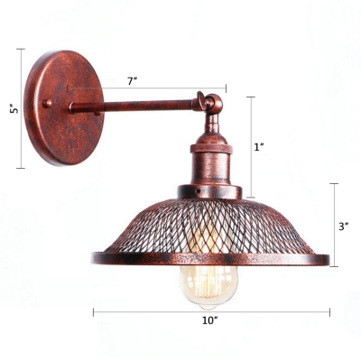 Rust Finish Scalloped Wall Light Retro Style Steel 1 Bulb Lighting Fixture for Coffee Shop