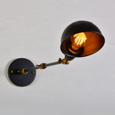 Steel Boom Arm Sconce Light Retro Style Iron 1 Bulb Wall Lighting in Black for Bedroom