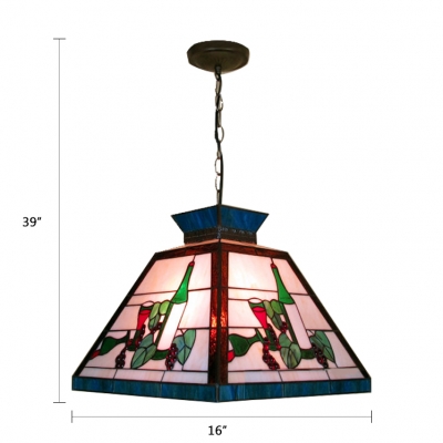 Tiffany Style Lodge Trapezoid Drop Light Stained Glass Suspended Light in Multicolor for Bar