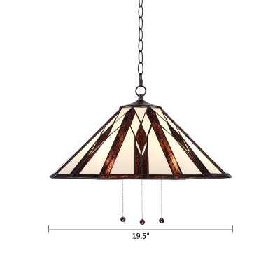 Tiffany Style Mission Cone Suspended Lamp Stained Glass 1 Light Drop Light for Sitting Room
