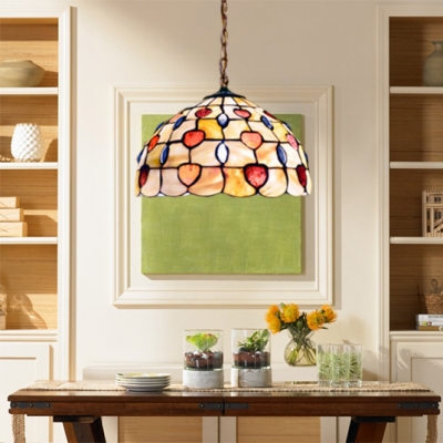 Tiffany Style Shelly Pendant Lamp Stained Glass 1/2/3 Light Hanging Light in Multi Color