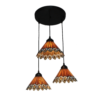 Triple Head Pea Pendant Light, Antique Stained Glass Hanging Lamps